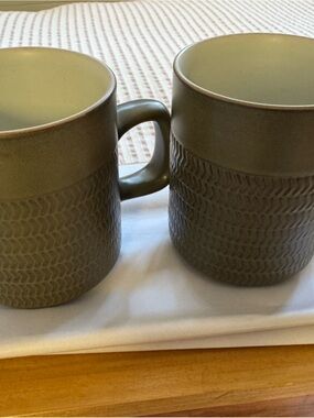 Denby Stoneware Olive Green Textured Coffee Mug - Set of 2